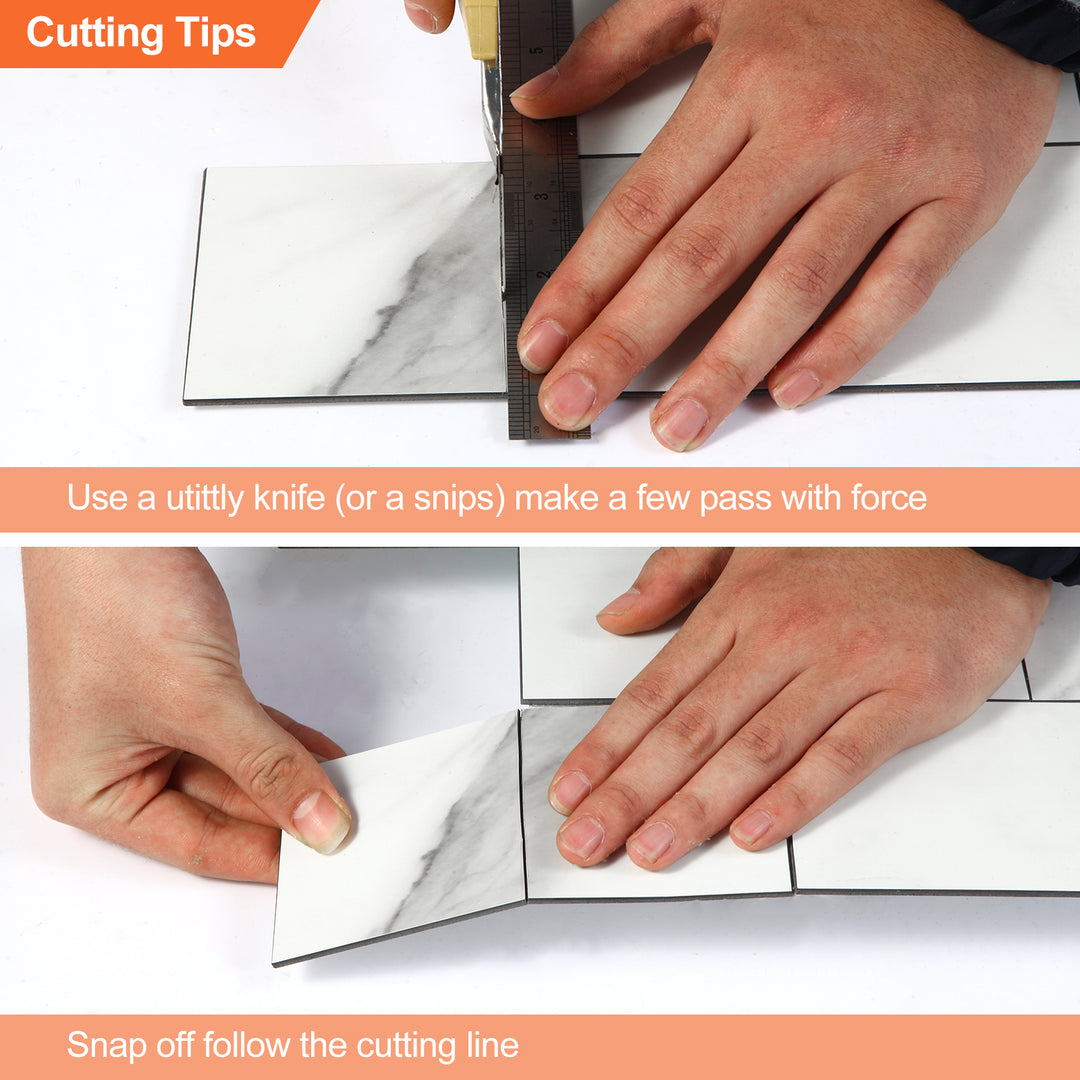 DIY snipping peel-and-stick backsplash