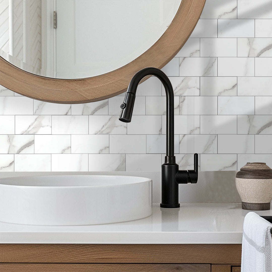 The stylish look of self-adhesive wall tile in the bathroom