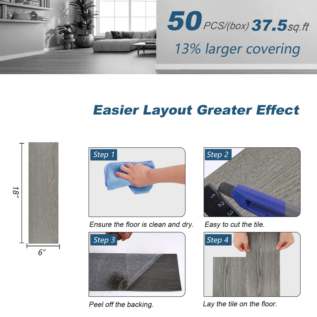 Size chart for self-adhesive wall tiles