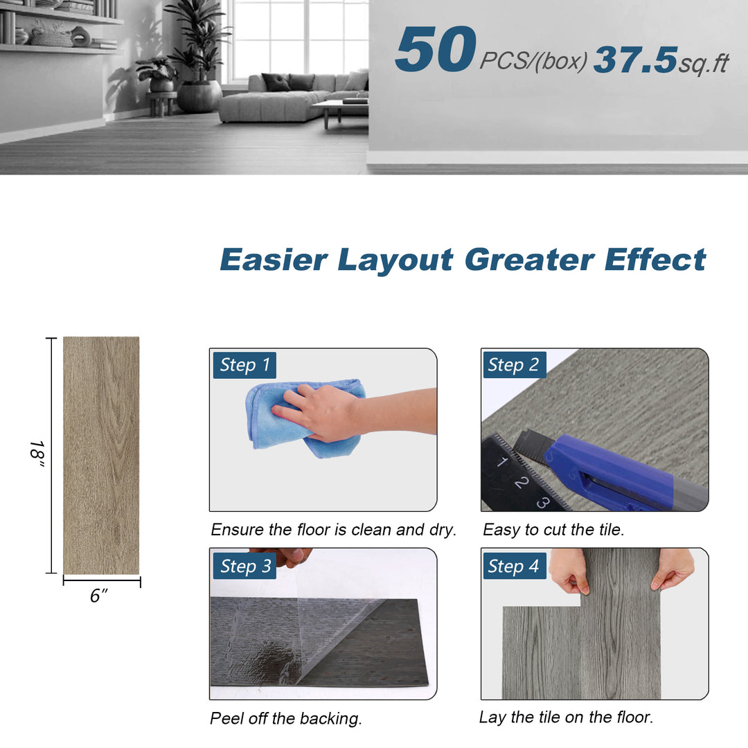Size chart for self-adhesive floor tiles