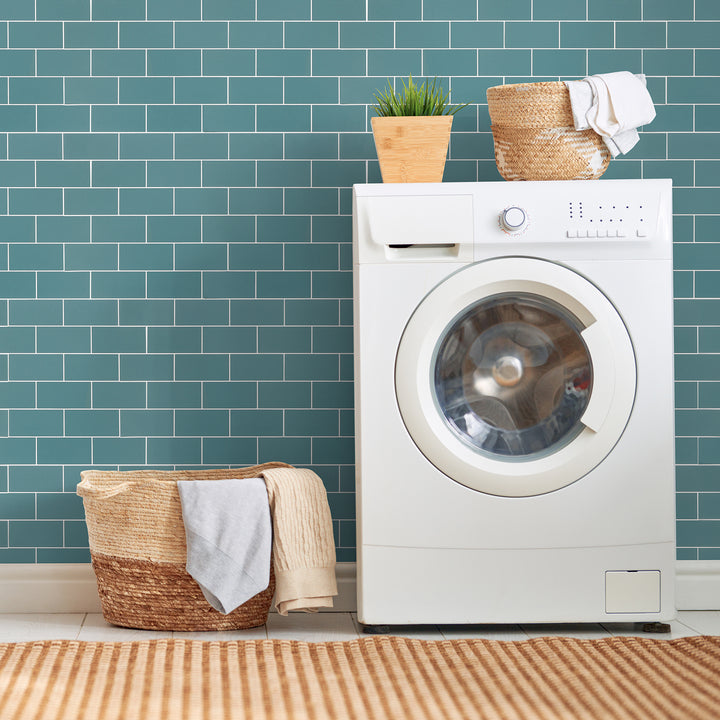 subway tiles stick on laundry room