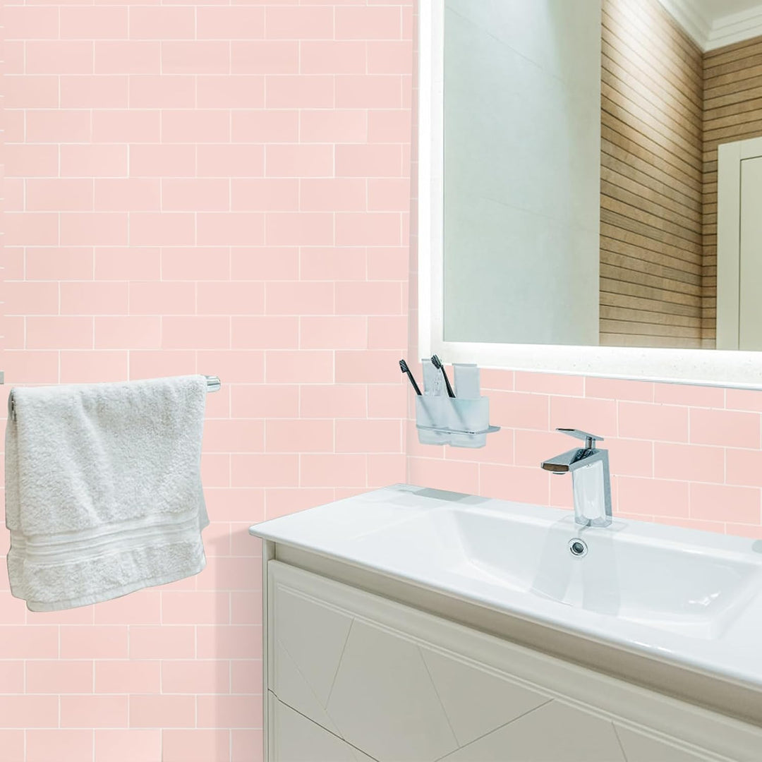 painted subway backsplash kitchen in Pink feature image