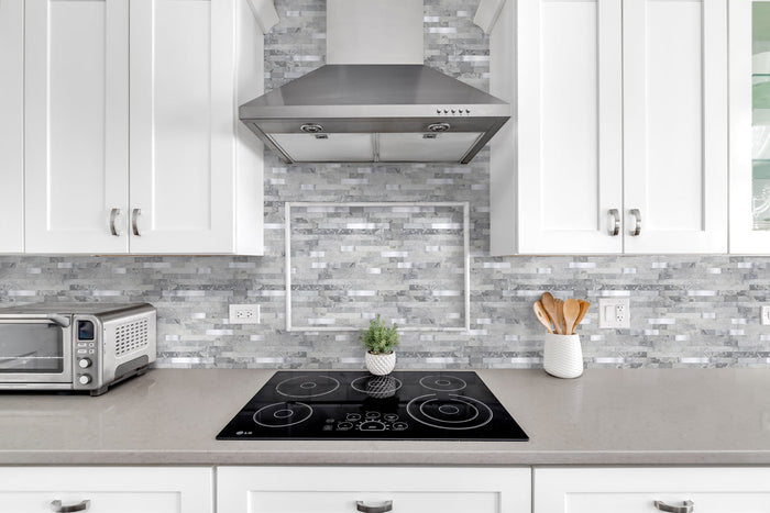 gray peel and stick backsplash for kitchen