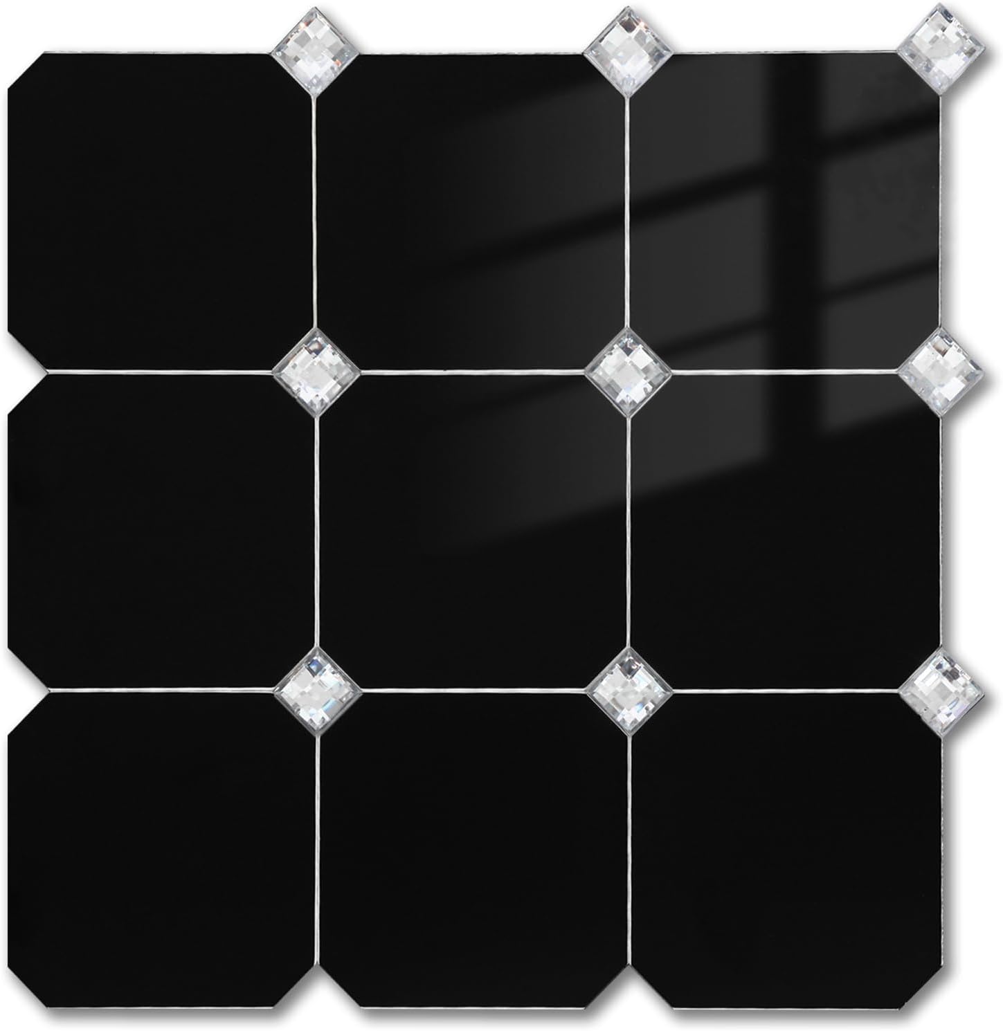 Black Peel and Stick Diamonds Tile 