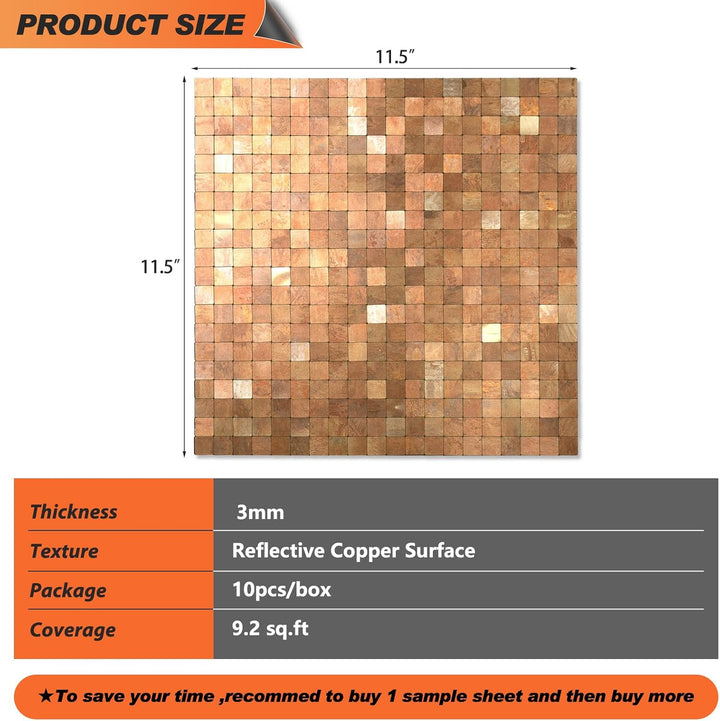 copper tile size