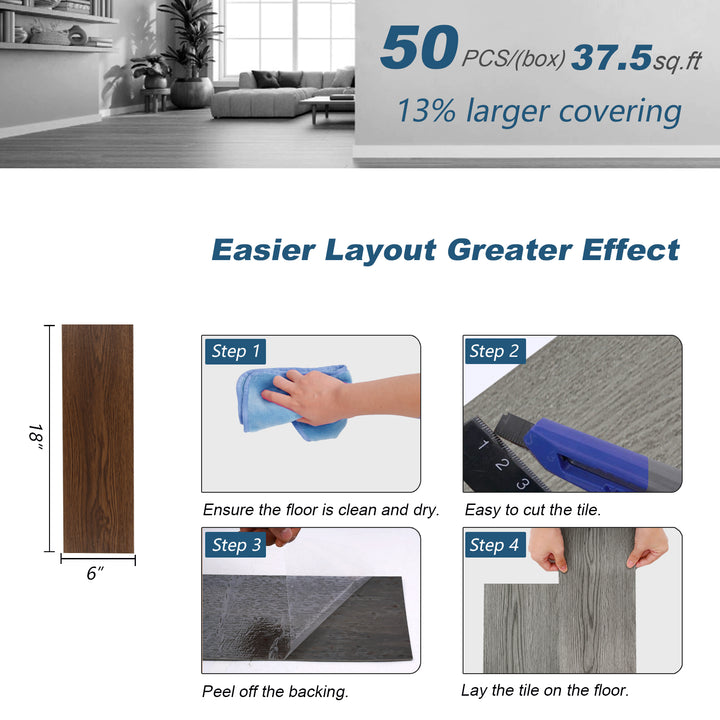 Size chart for self-adhesive floor tiles