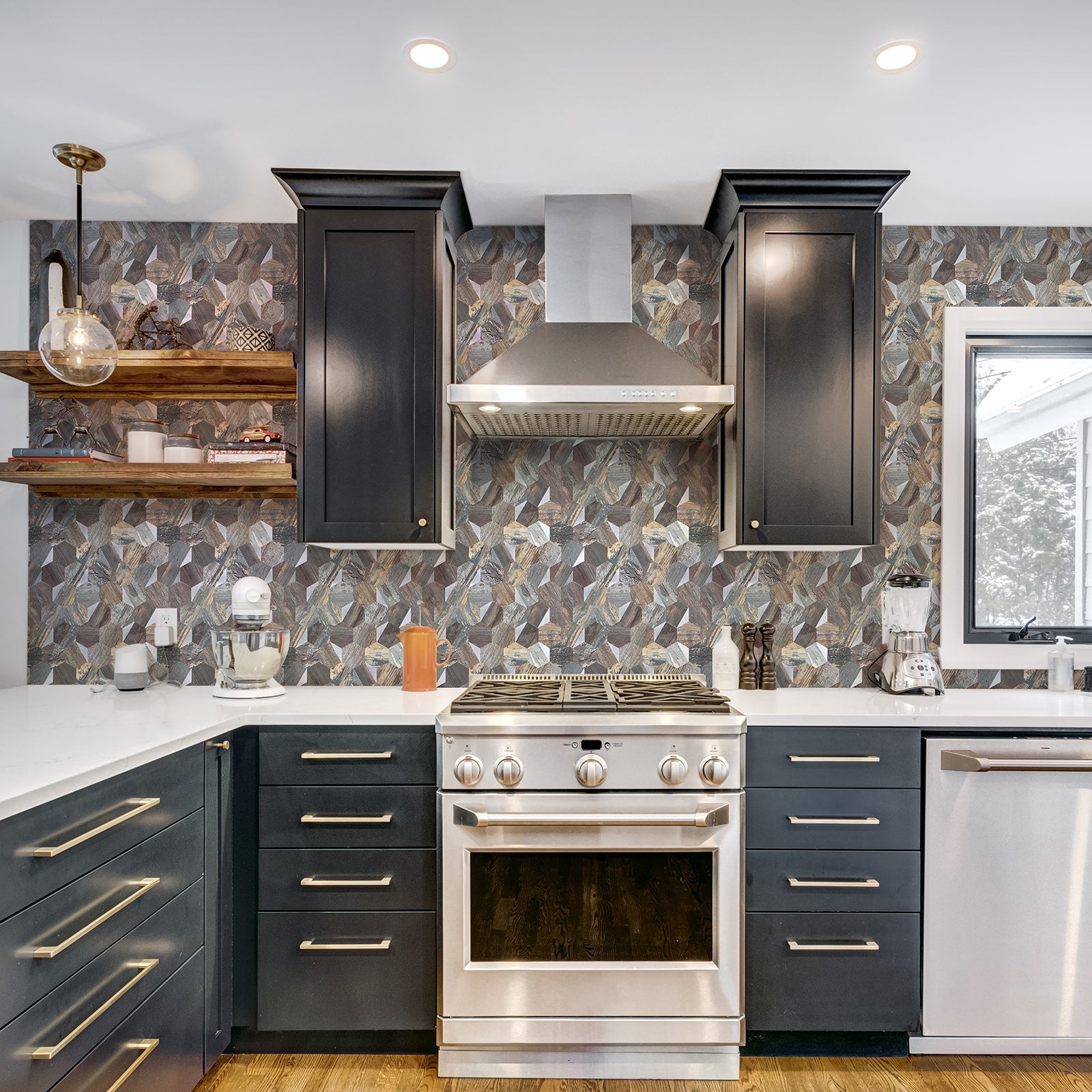 Hexagon peel and stick tile for kitchen