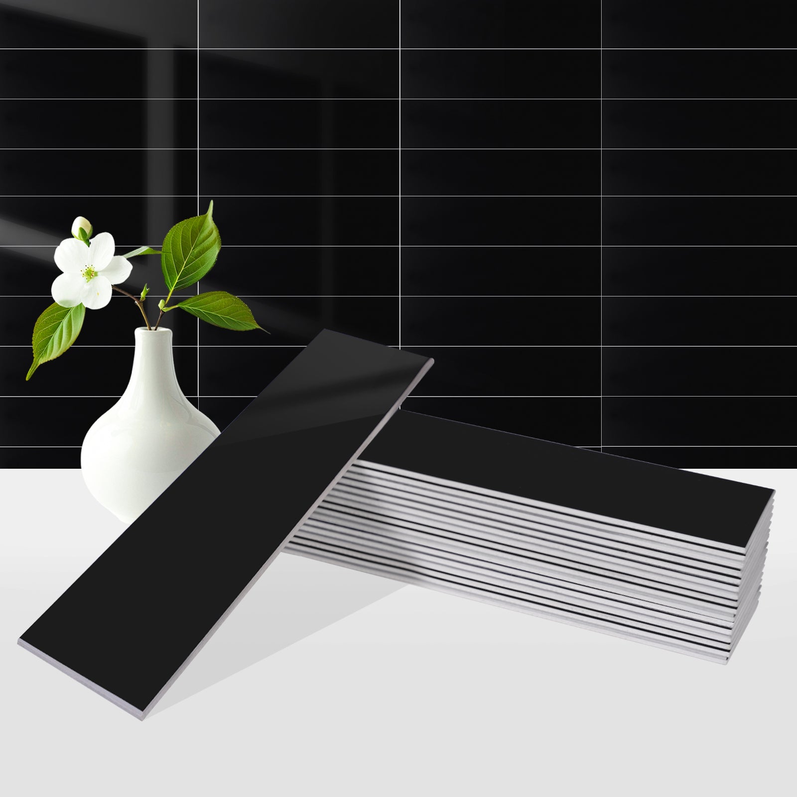 black subway tile with grout