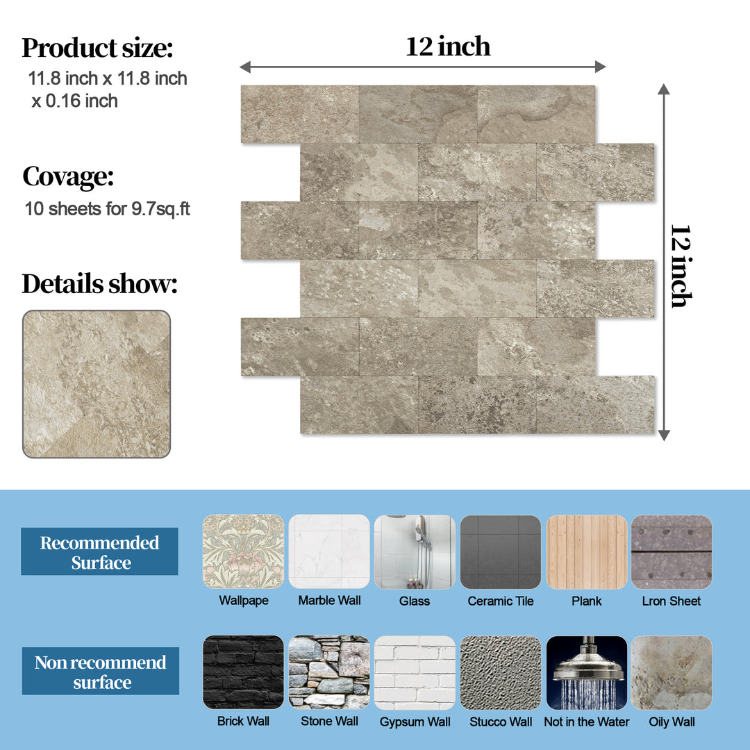 brownish stone subway tile size