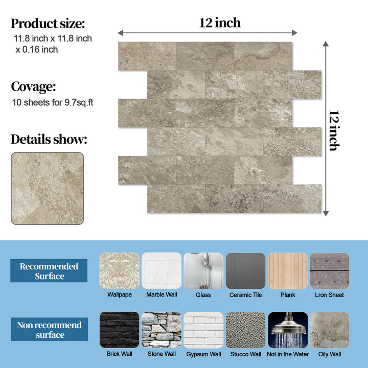 brownish stone subway tile size