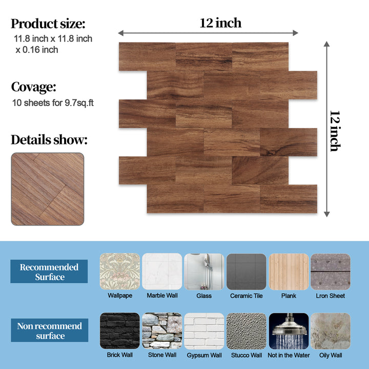 Brown Woodgrain Subway Tile Size