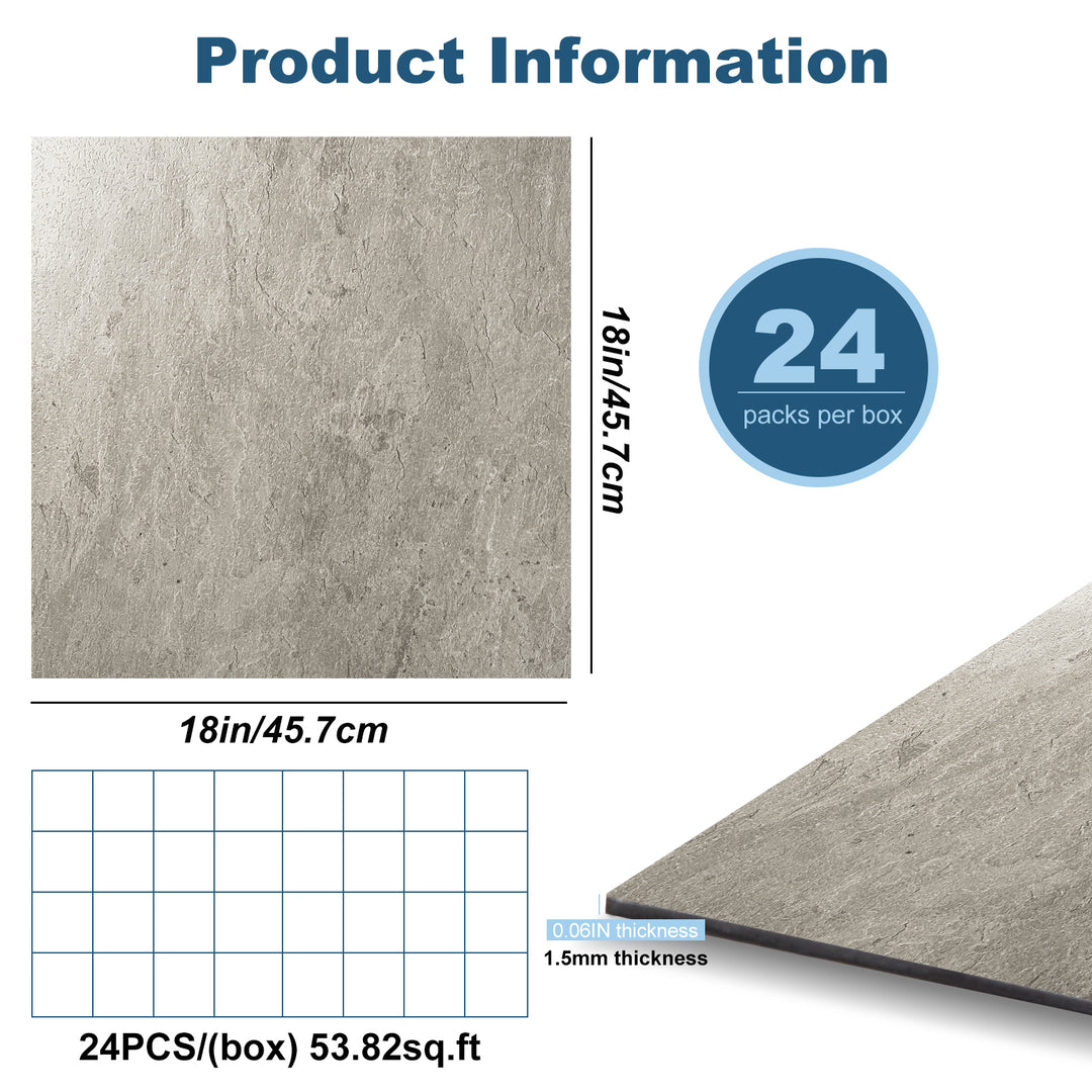 Size chart for self-adhesive floor tiles