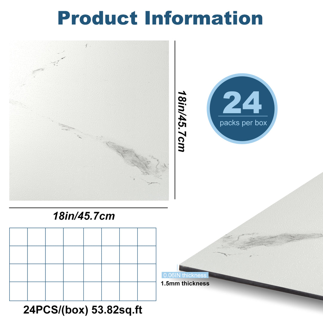 Size chart for self-adhesive floor tiles