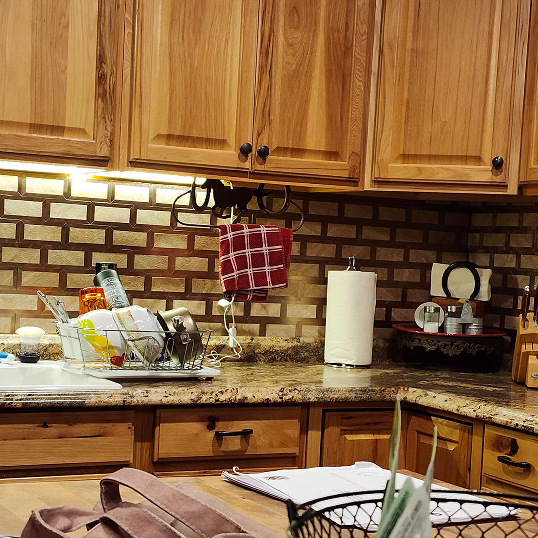 stone and metal tile stick on kitchen wall